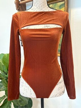 Out From Under Urban Outfitters Rust Velvet Cutout Bodysuit